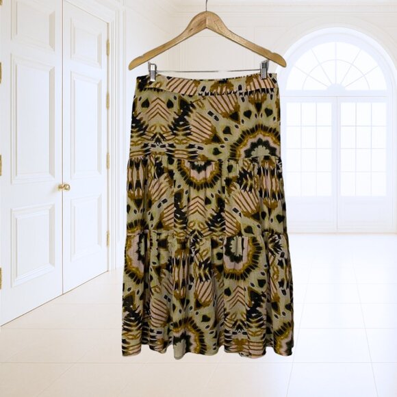 Rachel Zoe Tiered Midi Skirt Large • Elastic Back Waist • Detailed Print - Picture 1 of 12